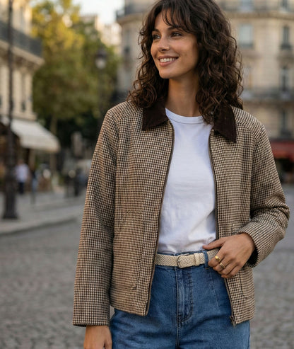 Veste Dana à carreaux zippée face avant