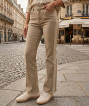 Jean Galon flare beige taille haute face avant