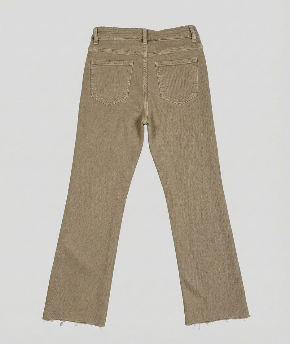 Jean Galon flare beige taille haute arrière fond gris