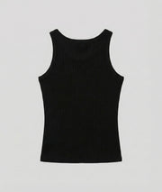 Débardeur femme noir côtelé ajusté col rond arrière