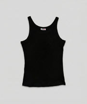 Débardeur femme noir côtelé ajusté col rond avant