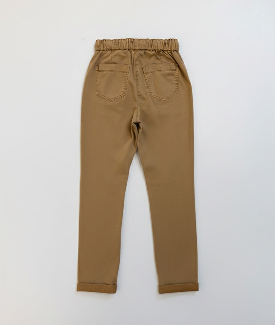 Pantalon beige coupe mom taille élastiquée arrière