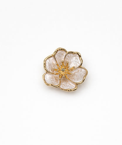 Broche fleur nacrée dorée Flora écru face