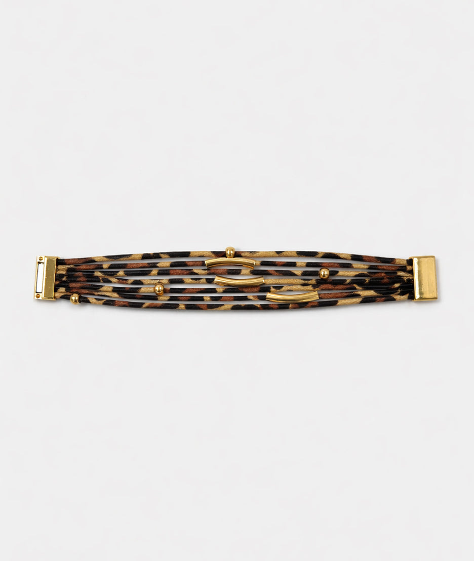 Bracelet doré motif léopard face