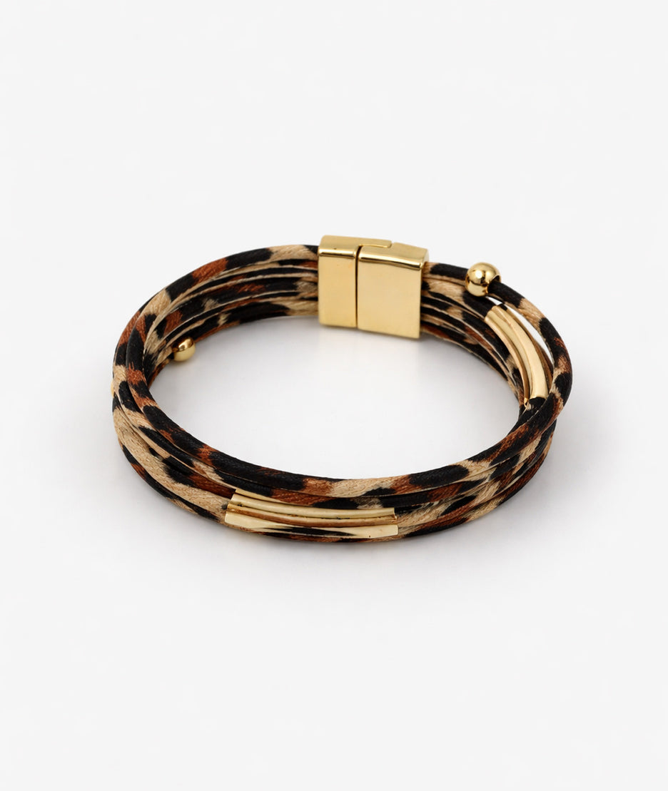 Bracelet doré motif léopard face