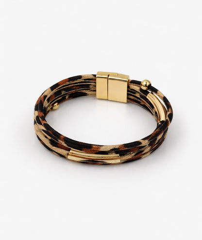 Bracelet doré motif léopard face