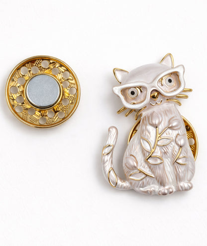 Broche chat à lunettes face