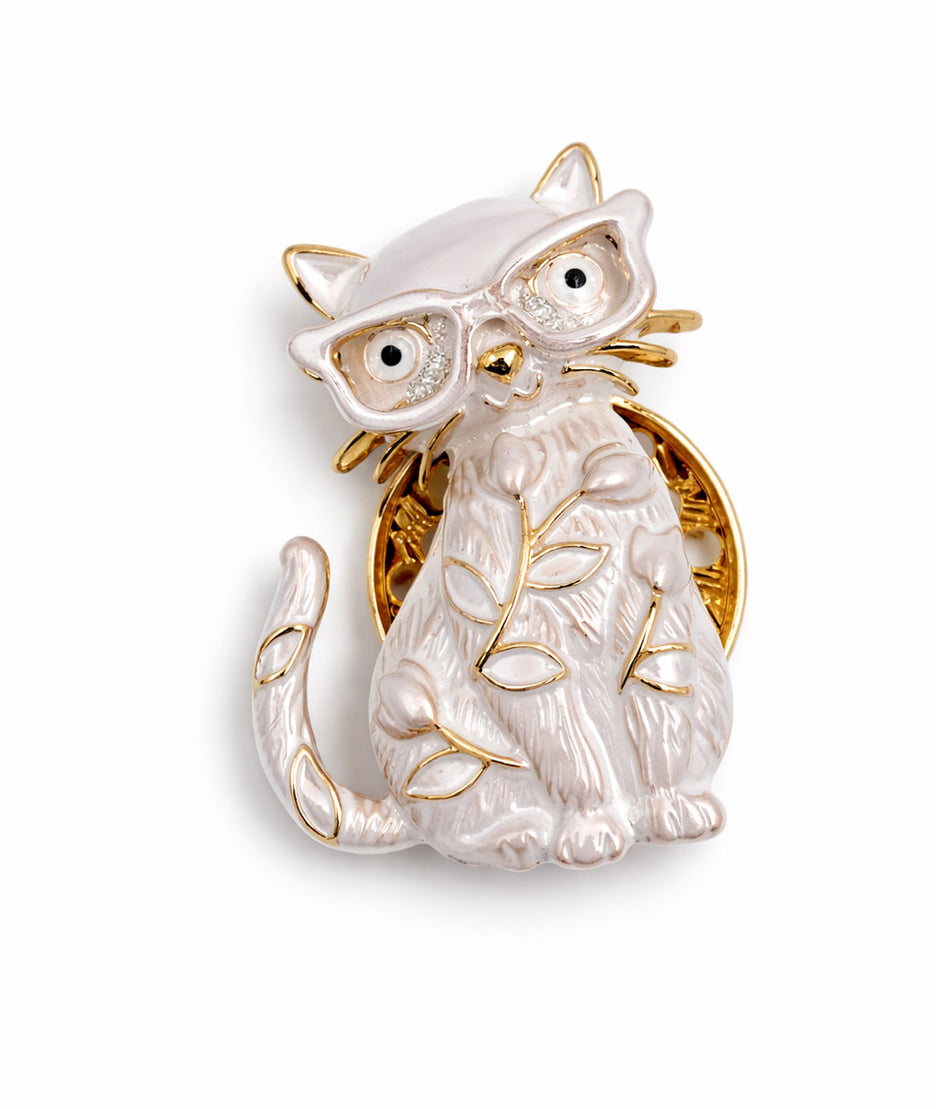 Broche chat à lunettes face