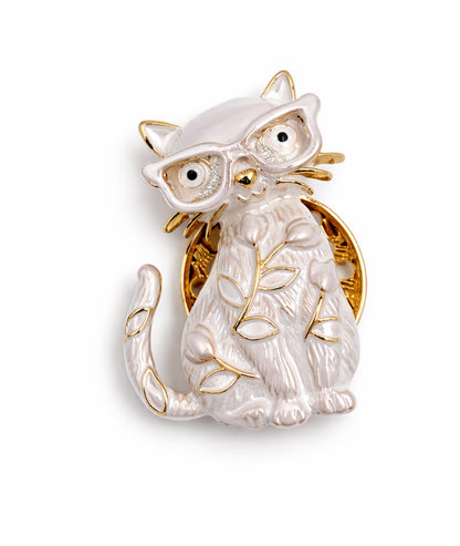 Broche chat à lunettes face