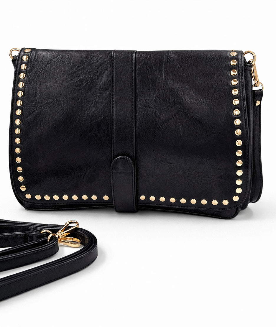 Sac carré effet cuir texturé avec clous Ninon face