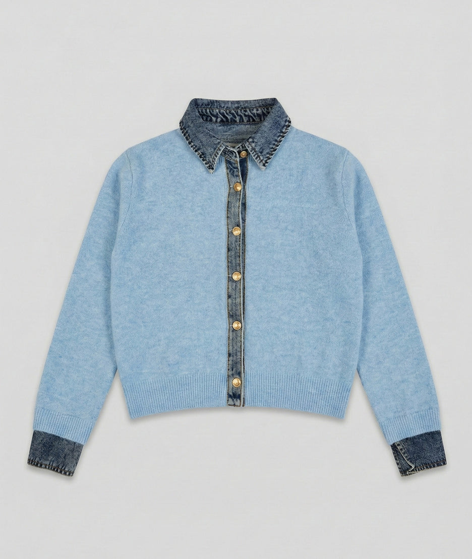 Gilet chemise en jean bleu face avant