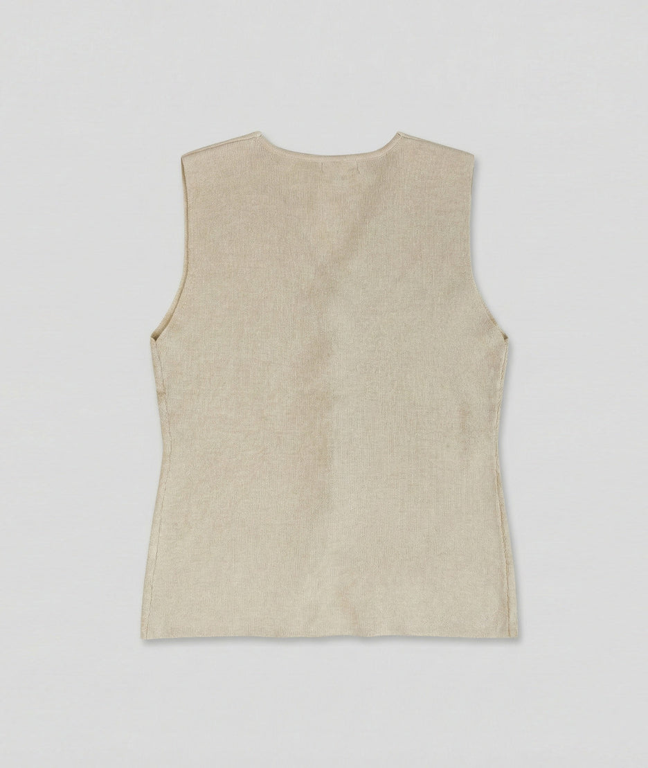 Gilet sans manches boutons dorés Bustia beige dos