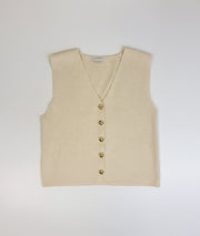 Gilet sans manches boutons dorés Bustia beige face