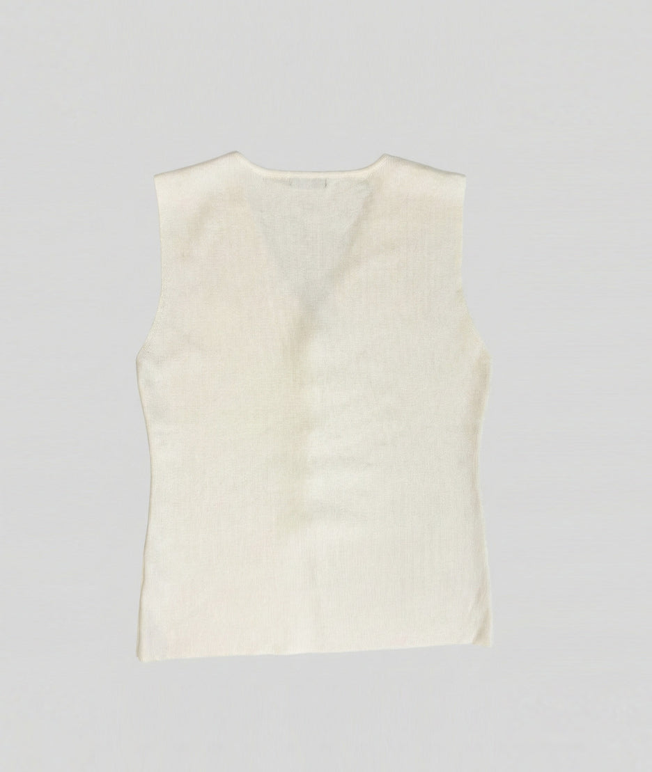 Gilet sans manches boutons dorés Bustia écru dos