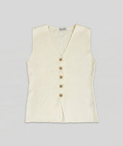 Gilet sans manches boutons dorés Bustia ecru face