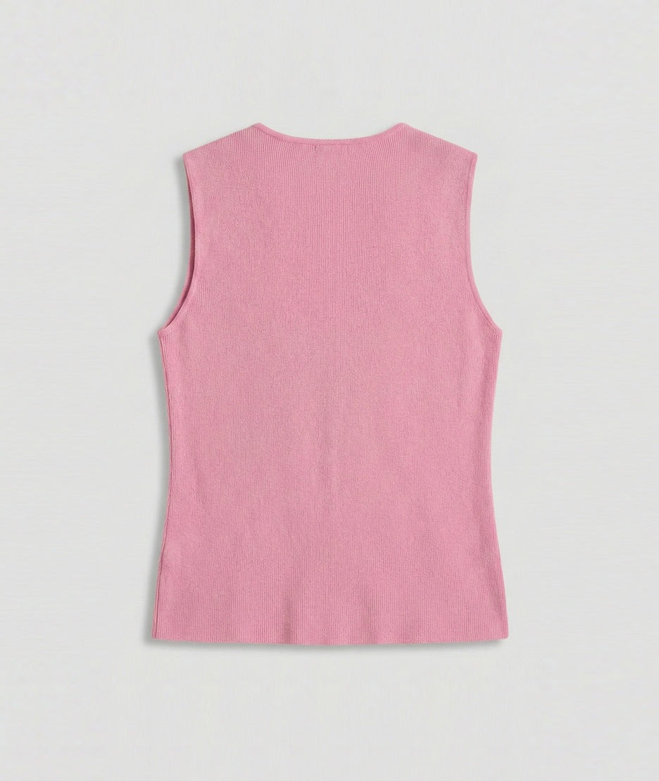 Gilet sans manches boutons dorés Bustia rose dos