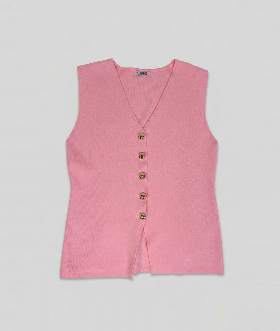 Gilet sans manches boutons dorés Bustia rose face