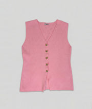 Gilet sans manches boutons dorés Bustia rose face