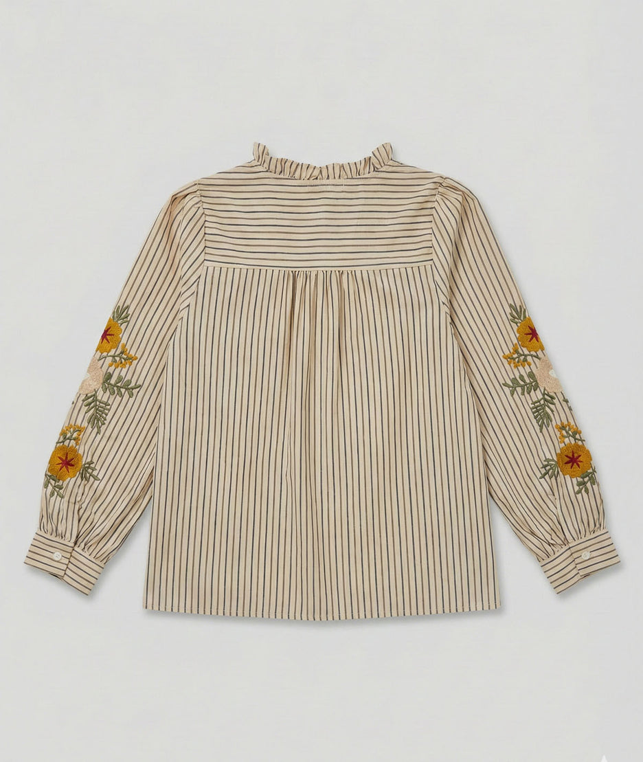 Chemise à rayures et broderies fleuries Alexia beige dos