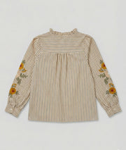 Chemise à rayures et broderies fleuries Alexia beige dos