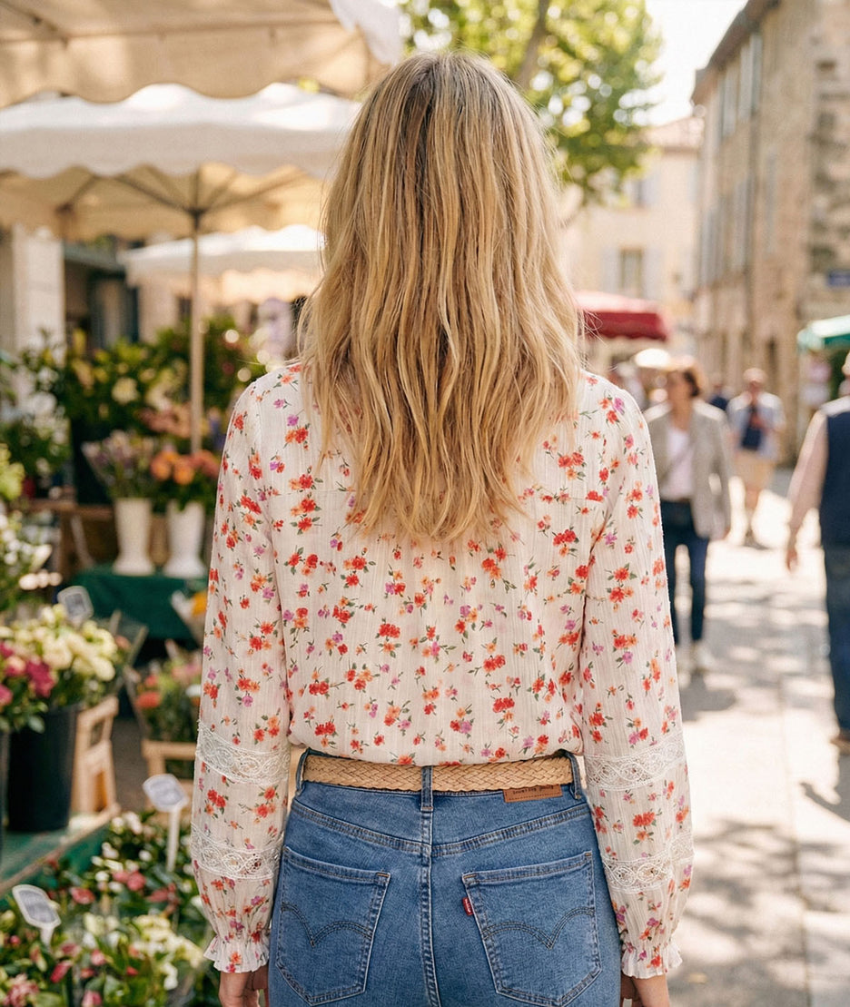 Chemise à motif fleuri Angie écru dos