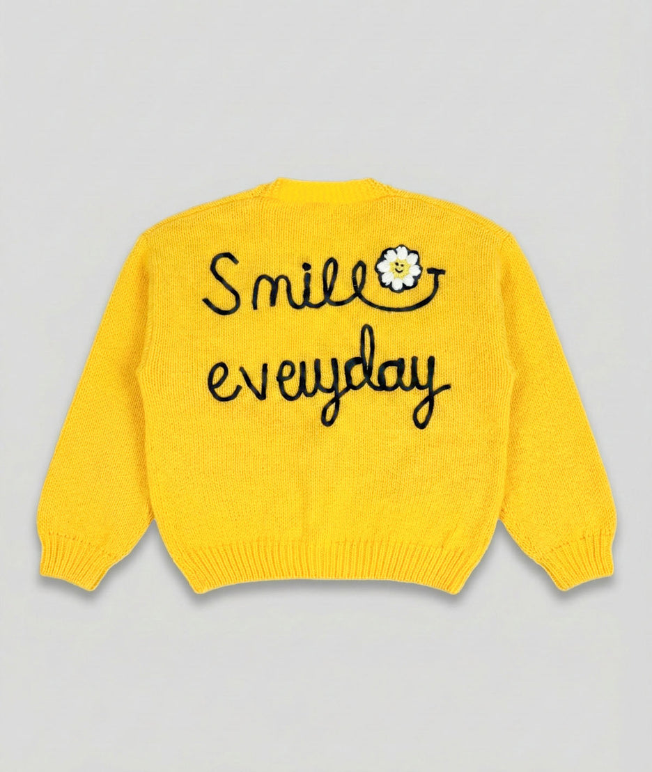 Gilet en maille à broderies Smily jaune arrière