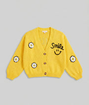 Gilet en maille à broderies Smily jaune avant