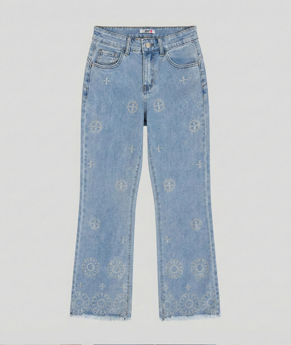 Jean flare à broderies avant