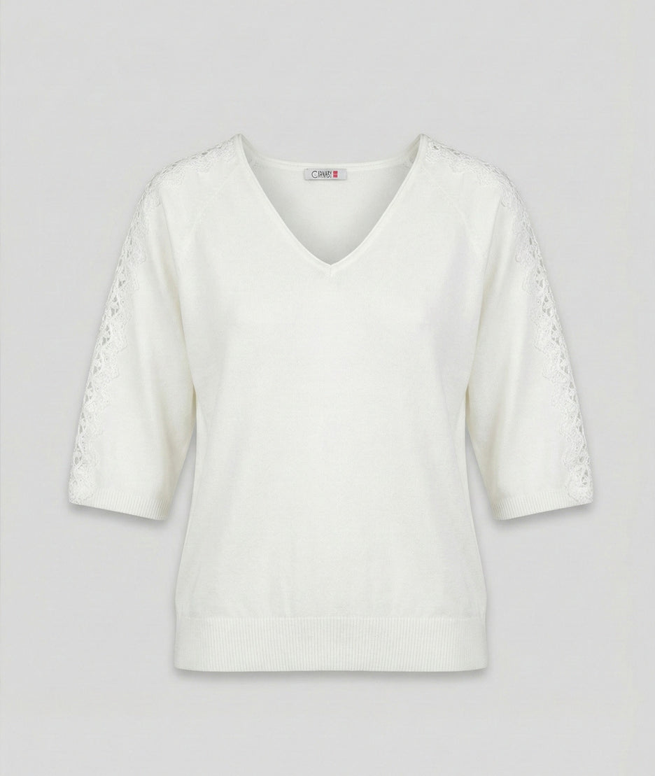 pull manches trois-quarts à dentelle Donna avant