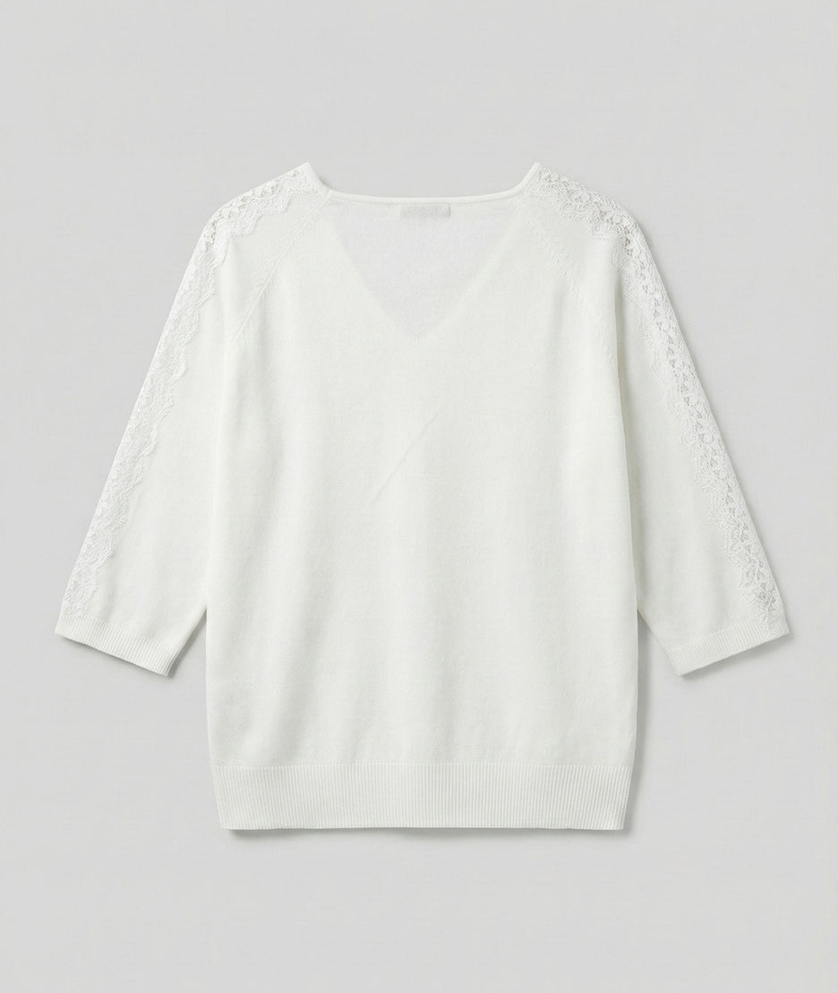 pull manches trois-quarts à dentelle Donna arrière