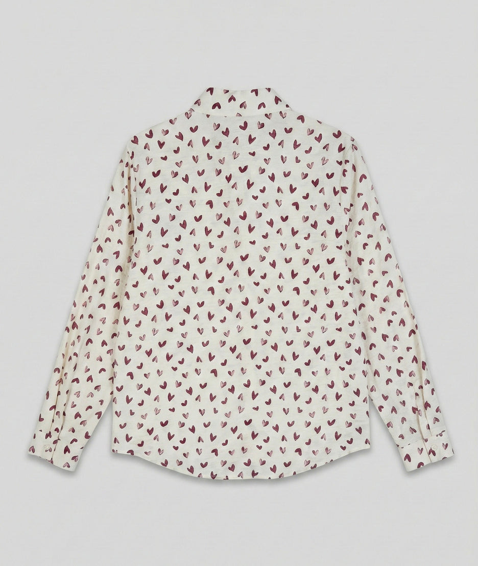 Chemise motif coeurs Evanaelle - framboise