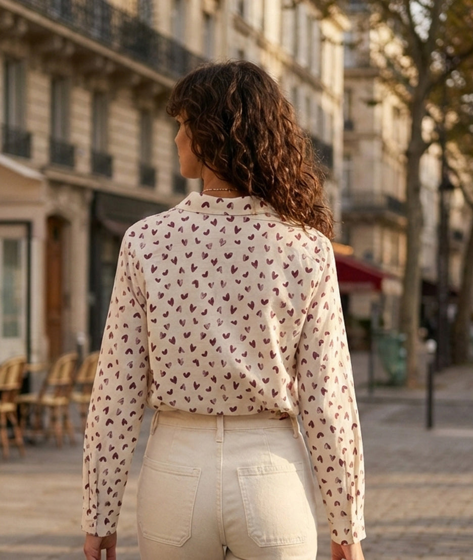 Chemise motif coeurs Evanaelle framboise face arrière