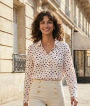 Chemise motif coeurs Evanaelle framboise face avant