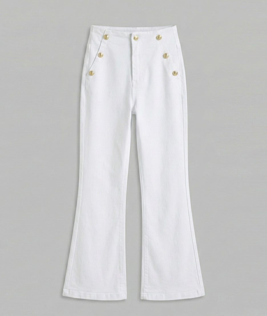 Jean flare taille haute détail boutons dorés Boutta avant