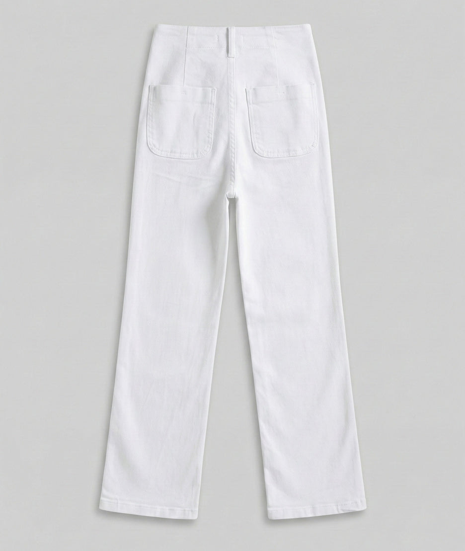 Jean flare taille haute détail boutons dorés Boutta arrière