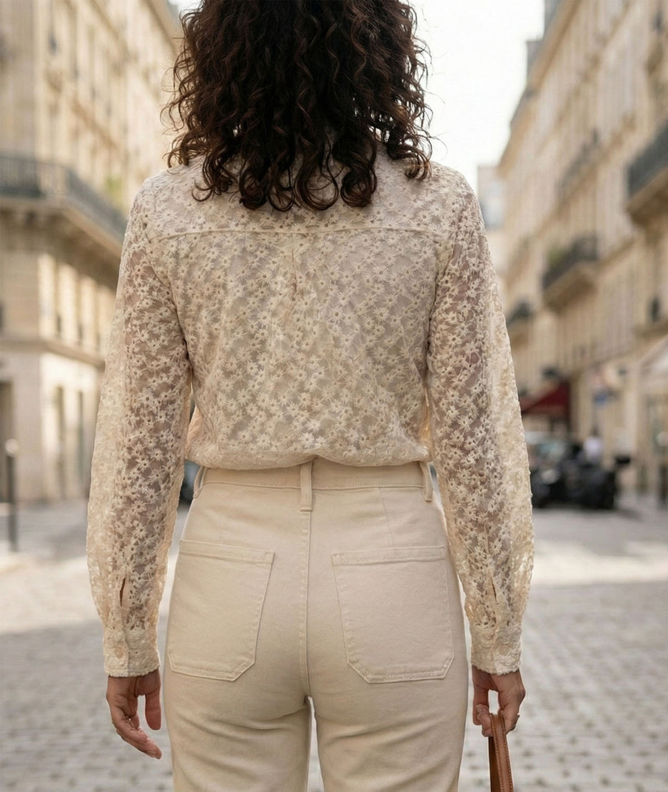 Chemise transparente à broderies Danela face arrière