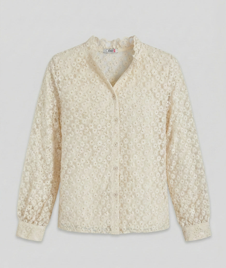 Chemise transparente à broderies Danela - ecru