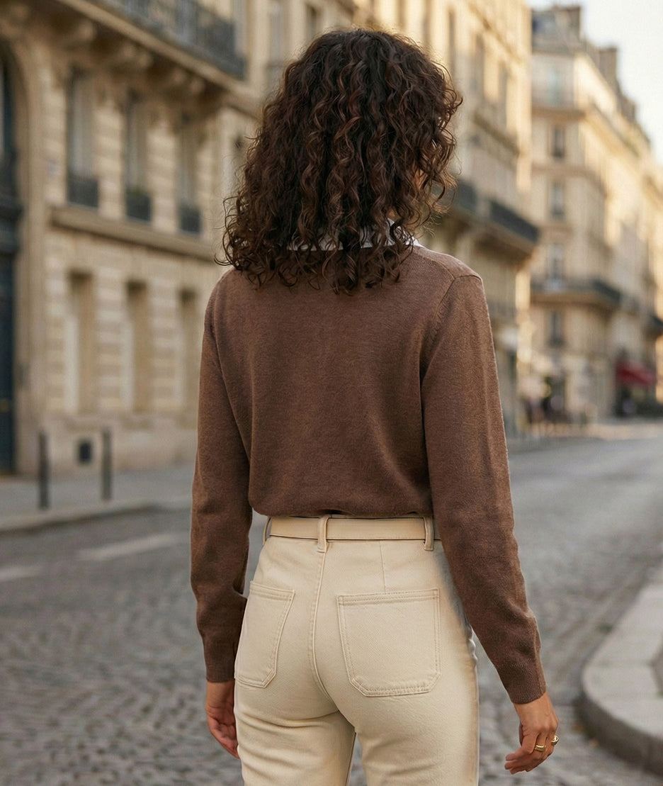 Pull col chemise taupe face arrière