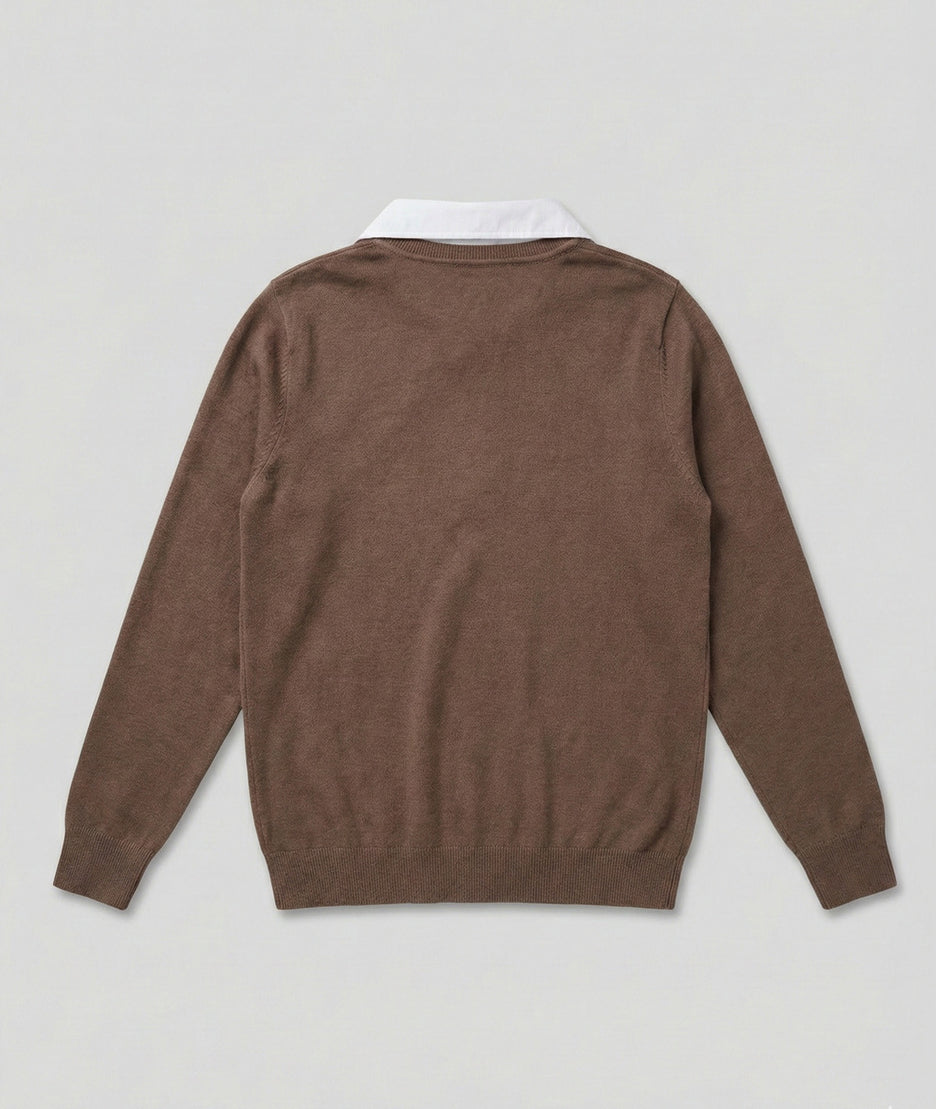 Pull col chemise taupe arrière