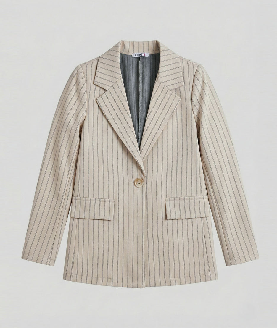Veste blazer à rayures Elodie beige avant