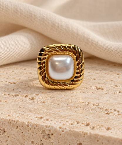 Bague carrée avec perle - jaune