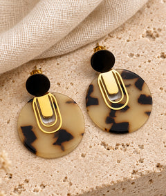 Boucles d'oreilles pendantes femme effet écaille beige et doré
