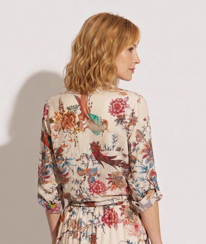 Chemise Amandine écru manches retroussées imprimé jardin exotique dos - Carnaby