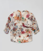 Chemise Amandine écru manches retroussées imprimé jardin exotique fond blanc face arrière - Carnaby