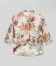 Chemise Amandine écru manches retroussées imprimé jardin exotique fond blanc - Carnaby
