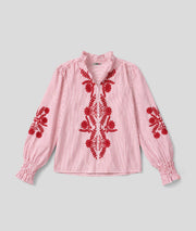 Chemise à rayures et broderie - rouge