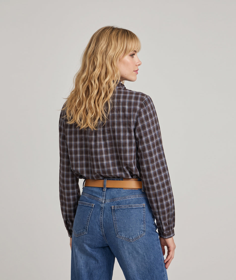 Chemise Cindy choco à carreaux avec volants — marque Carnaby
