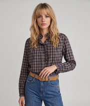 Chemise Cindy choco à carreaux avec volants — marque Carnaby