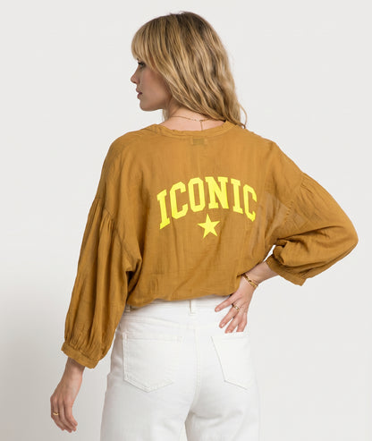 Chemise Cynthia fluide à inscription camel dos