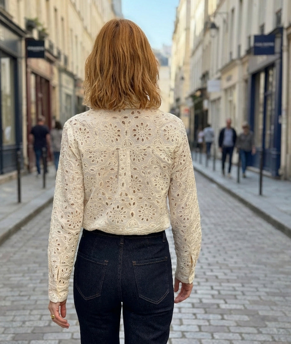 Chemise Dora à broderie ajourée - ecru